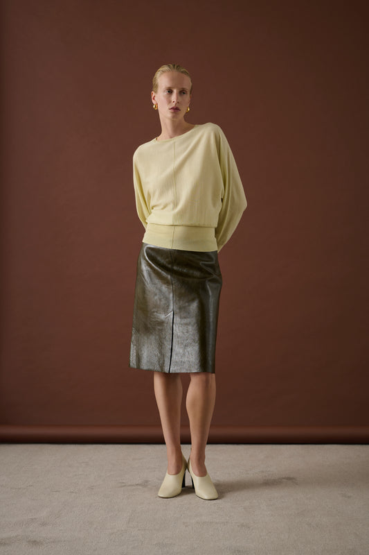 Jupe Liv - Vert Olive - Cuir - Femme